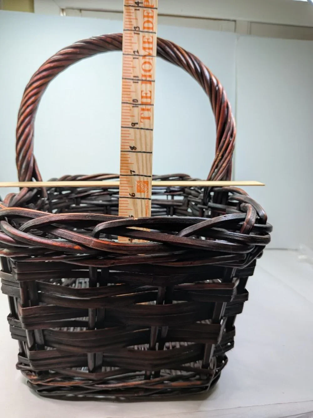 VTG Dark Espresso Wicker Basket Set of 2 High Twisted Handle Gathering Basket